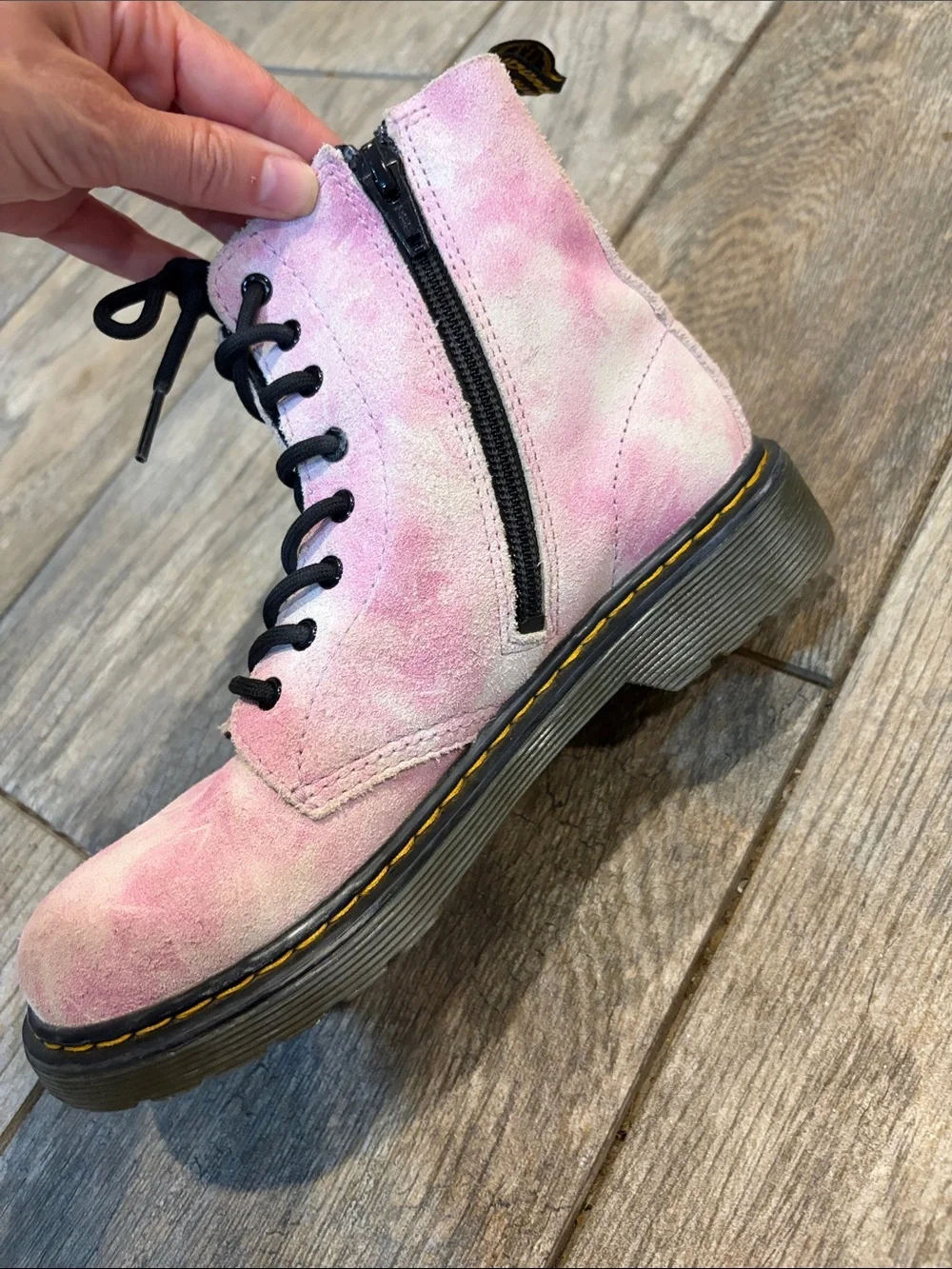Dr. Martens Kids 1460 pascal j Pink Tie-Dye suede Lace-Up Boots size 3
